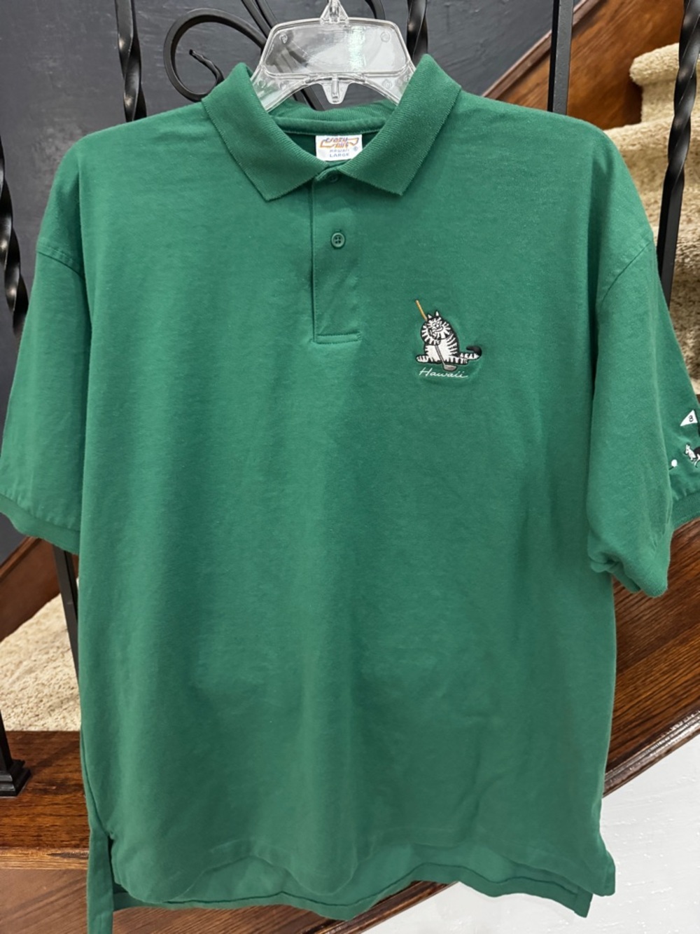 Large B.Kliban Hawaii Crazy Shirts Brand Green Polo Embroidered Cat Golf Logo - Picture 6 of 7